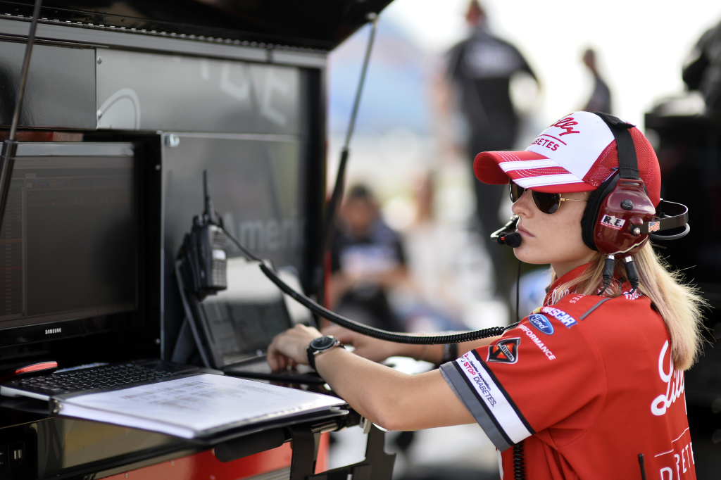 Katelyn keeping track on the No. 16 team's progress during the race weekend. (Photo Courtesy of Roush-Fenway Racing)