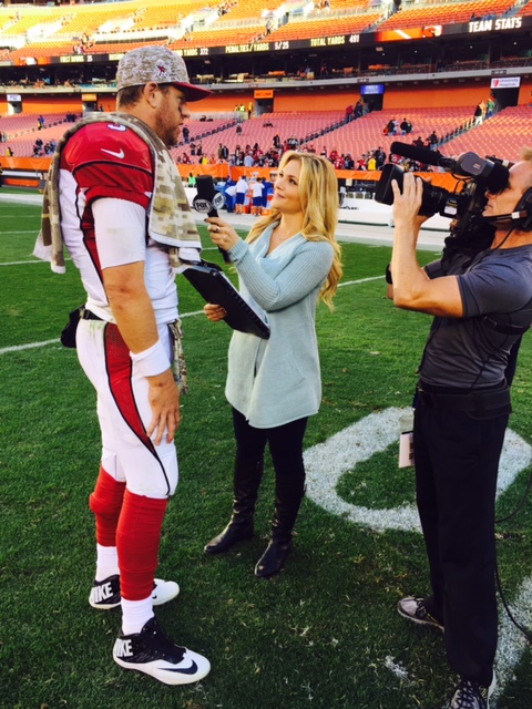 Danielle Trotta interviews Arizona Cardinals quarterback Carson Palmer. Photo courtesy of Danielle Trotta