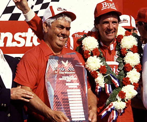 Darrell Waltrip celebrates his win and kaboom moment with team owner Junior Johnson in the 1985 All-Star Race.