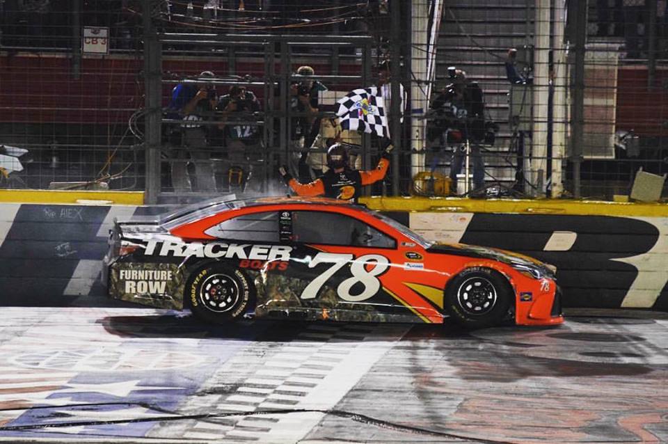 "I win! I win! Feast your eyes on this, hooligans!" - Martin Truex Jr after the race...not really. (Photo by Zach Darrow)