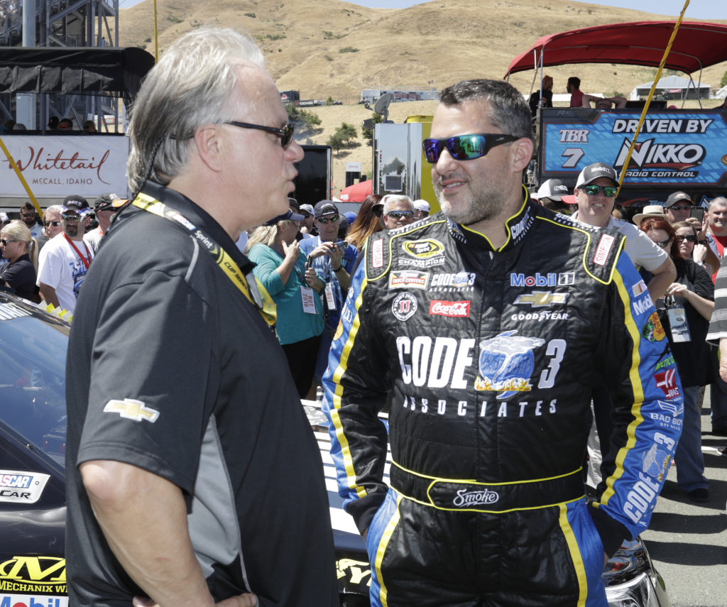 Tony Stewart reflects prior to the Cup race at Sonoma, CA. (Photo Credit: HHP/Harold Hinson)