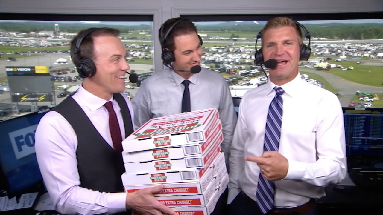 Did somebody order pizza for the FOX NASCAR booth?