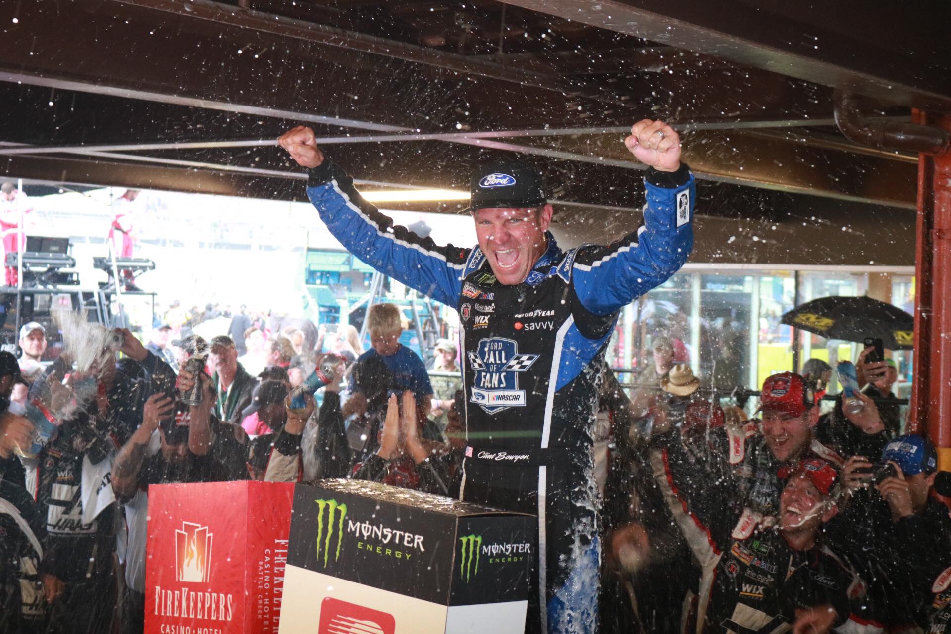 Experiencing a career renaissance, Clint Bowyer soaks up his victory at Michigan this past June. (Photo Credit: Kathleen Cassidy/TPF)