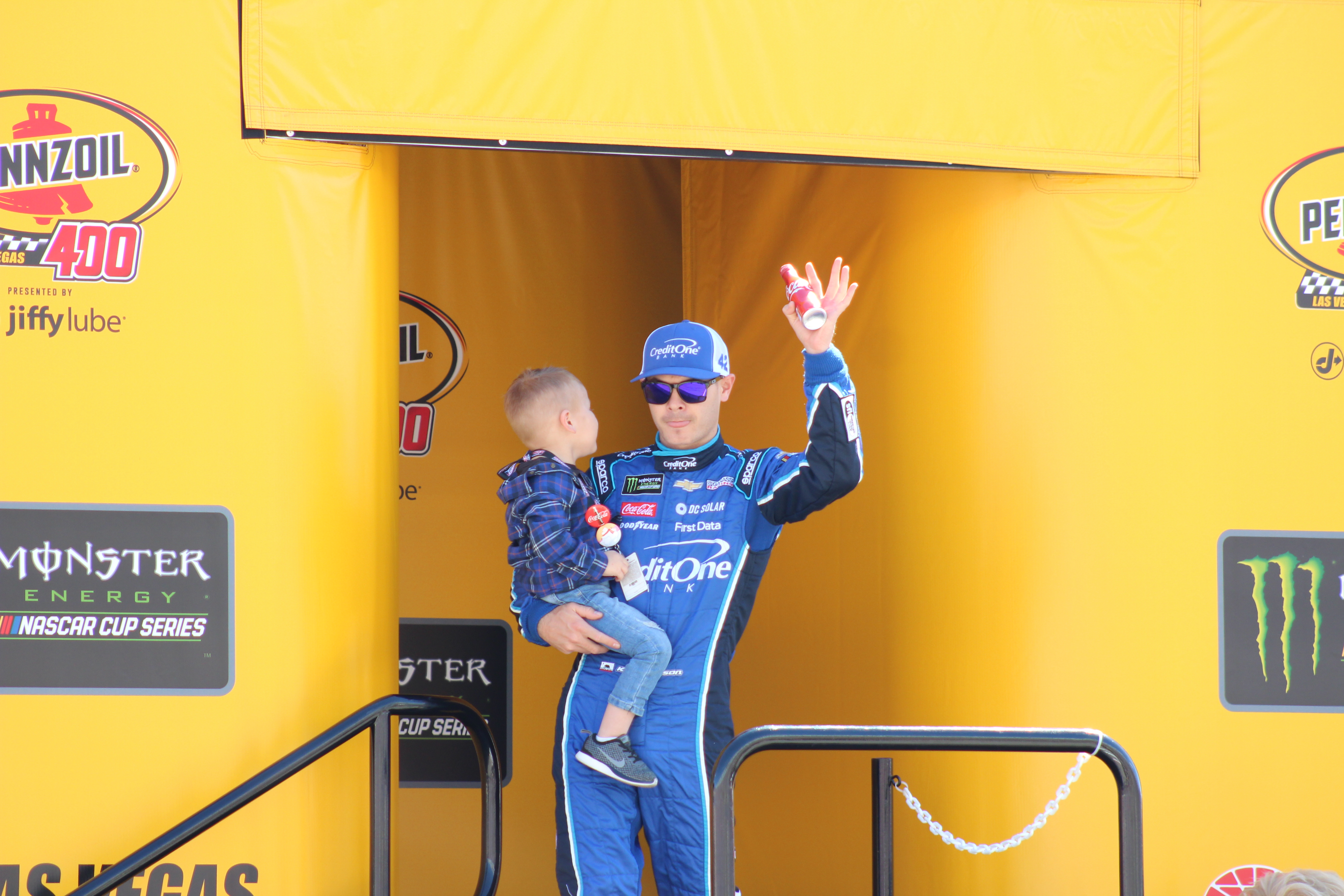 Make no mistake, Larson has embraced fatherhood and bonding with his son Owen at the track. (Photo Credit: Jose L. Acero Jr/TPF)