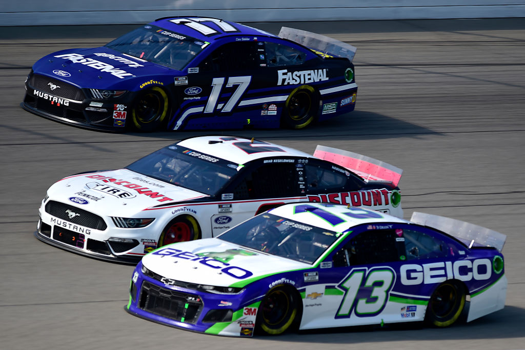 Drivers went three and four-wide, battling for track position at Michigan International Speedway.
