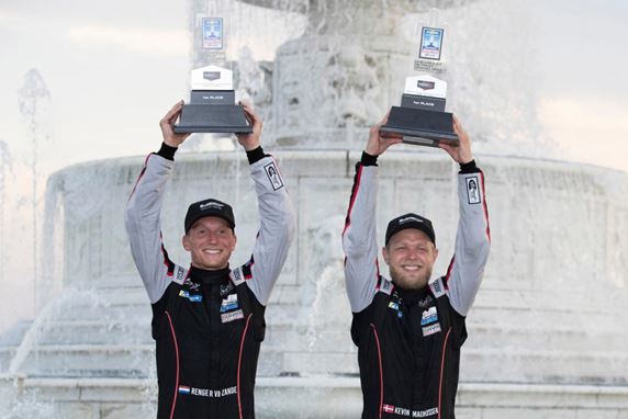 The win marked the first visit to victory lane for Kevin Magnussen in eight years