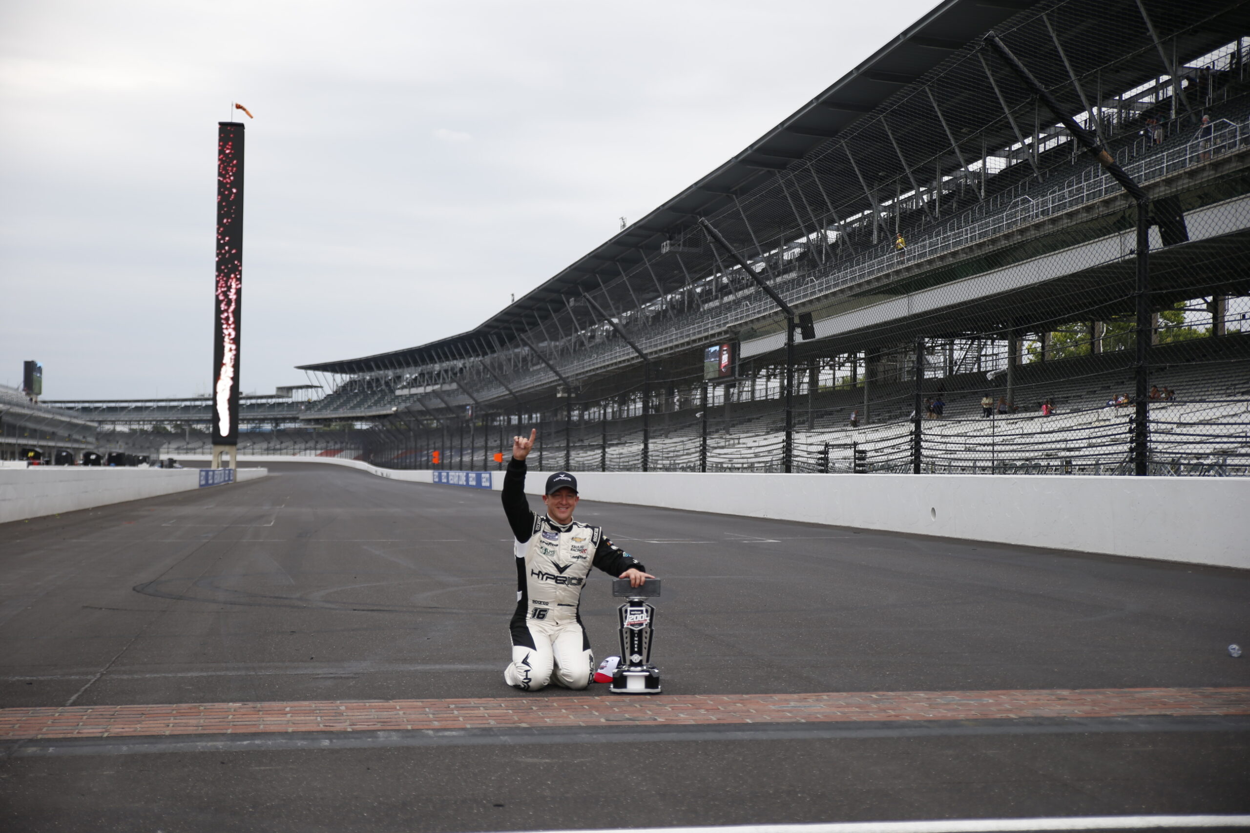 By all means, AJ Allmendinger enjoys his Verizon 200 at Indianapolis victory. (Photo: Stephen Conley | The Podium Finish)