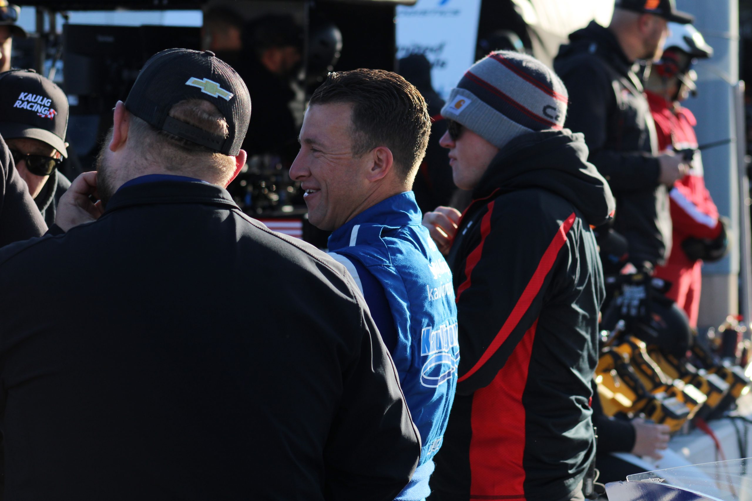 Allmendinger enjoys time with his crew ahead of a chilly race at Richmond. (Photo: Ryan Daley | The Podium Finish)