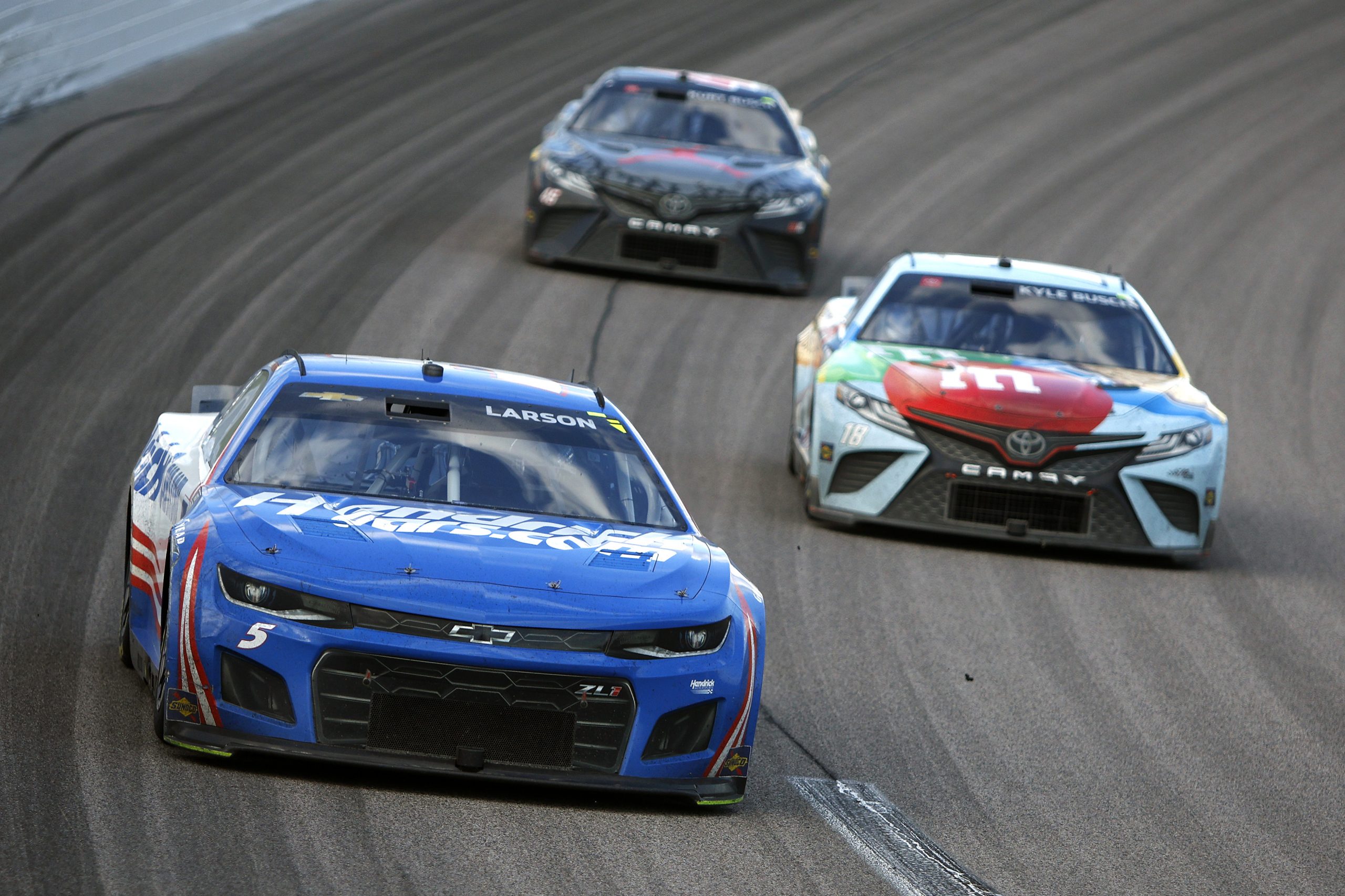 Larson battled with the Busch brothers at Kansas. (Photo: Sean Gardner | Getty Images)