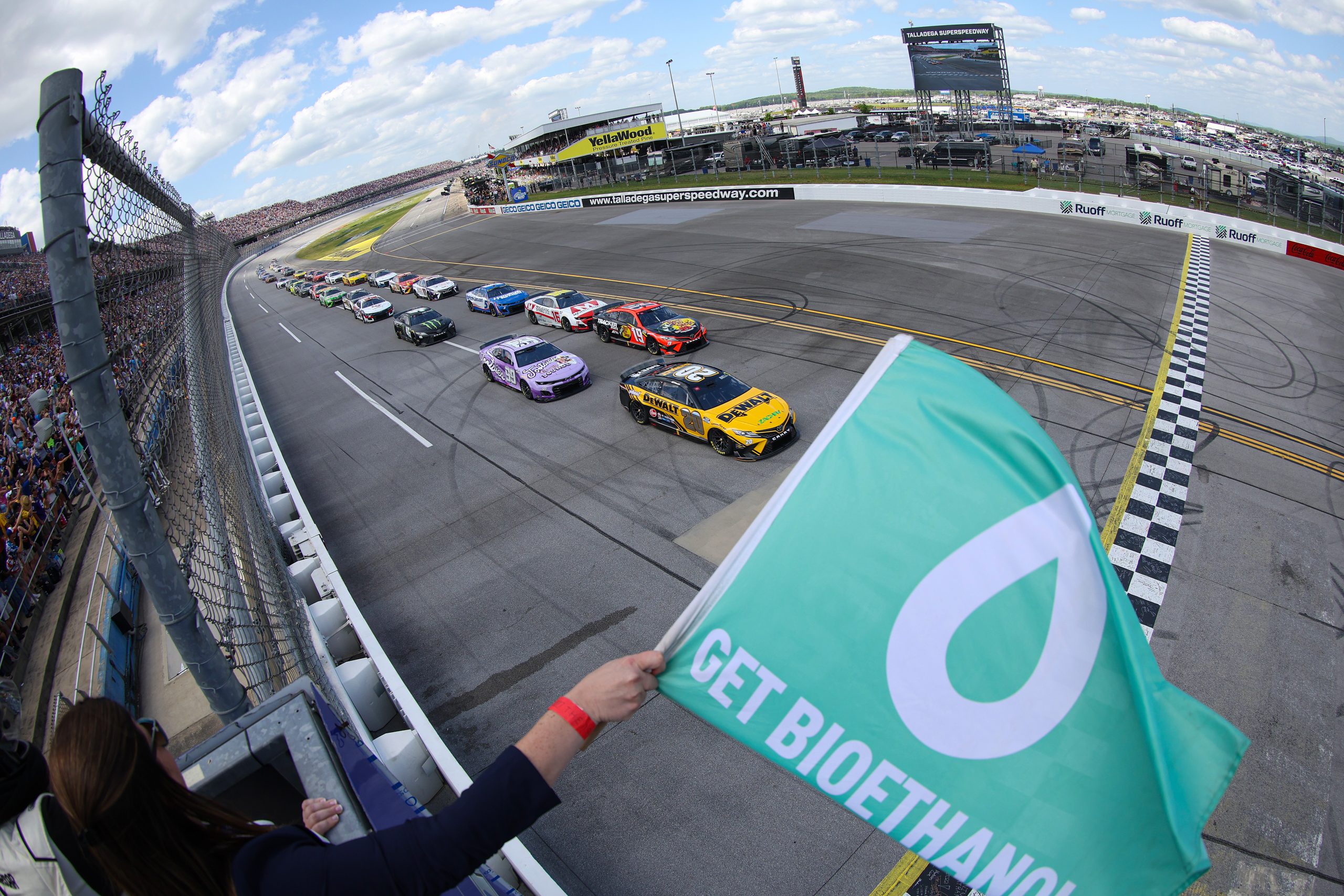 Once the official waves the green flag, it's hold your breathe action for Sunday's YellaWood 500 at Talladega. (Photo: James Gilbert | Getty Images)