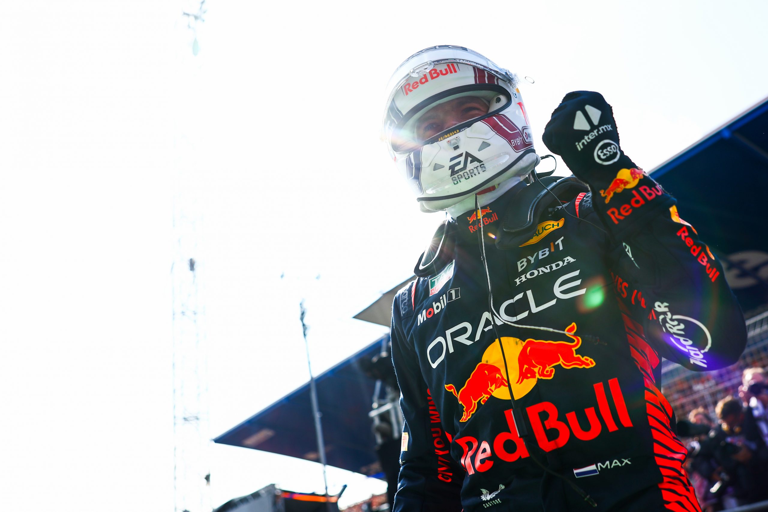 Max Verstappen (1) celebrates after taking the pole position for Red Bull at the Formula 1 Dutch Grand Prix.