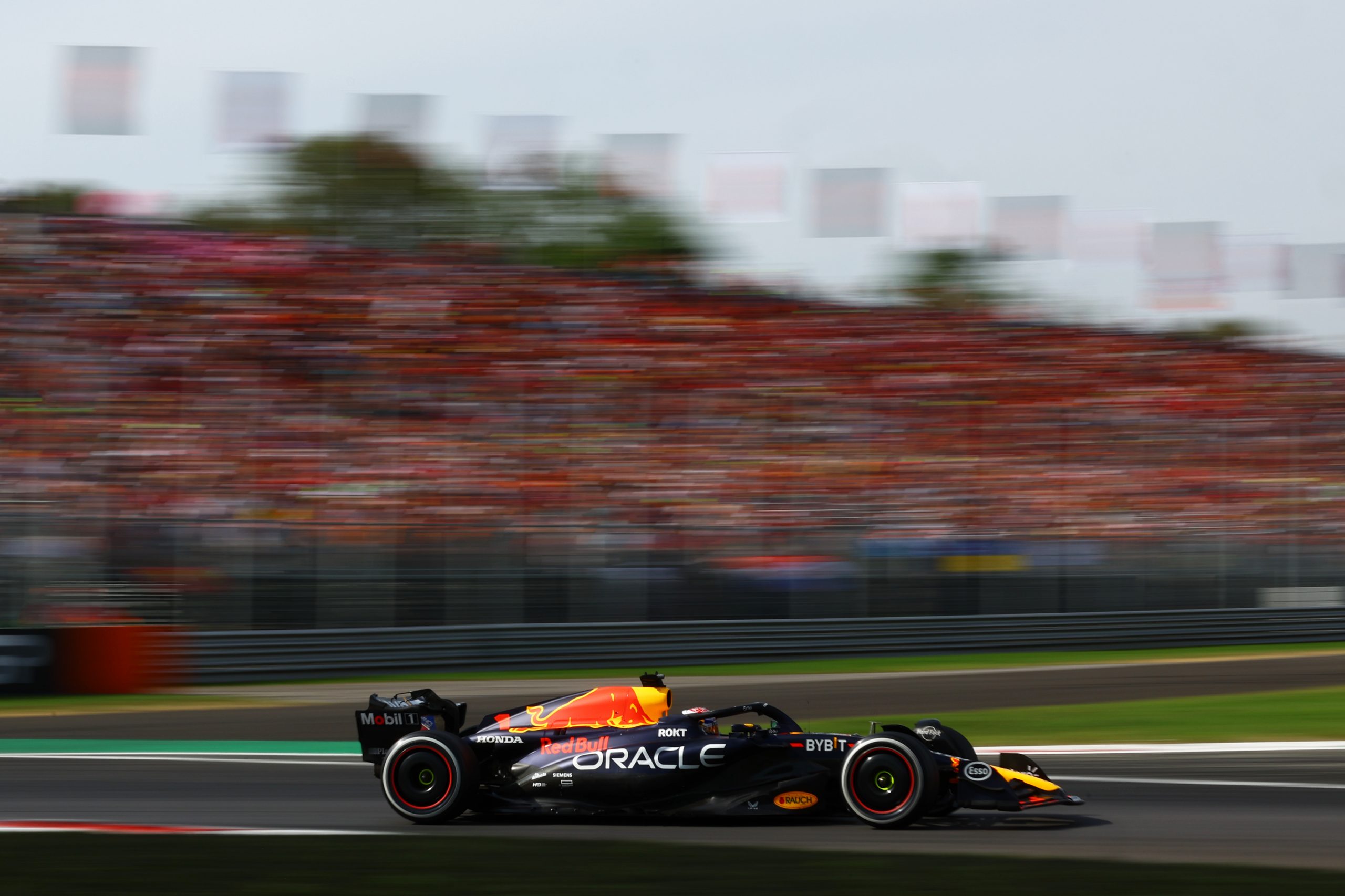 Max Verstappen (1) leads the Formula 1 Italian Grand Prix at Monza in his Red Bull ahead of his 10th victory in a row