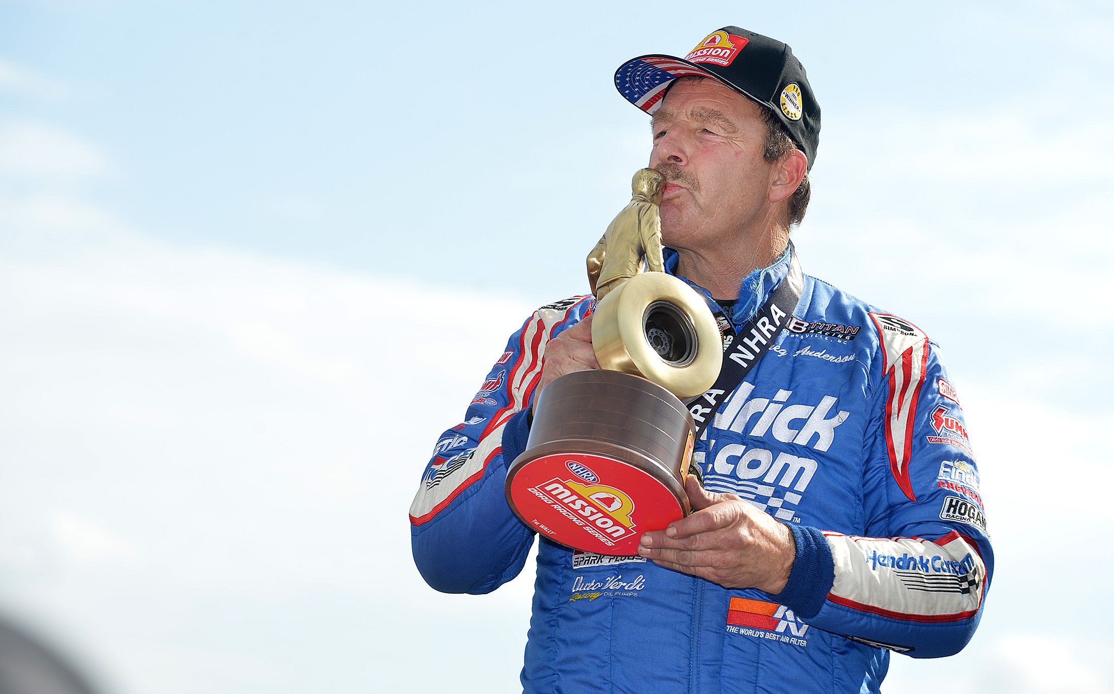 Greg Anderson celebrates his 105th career Pro Stock win at the 4-wide Nationals at zMax Dragway.