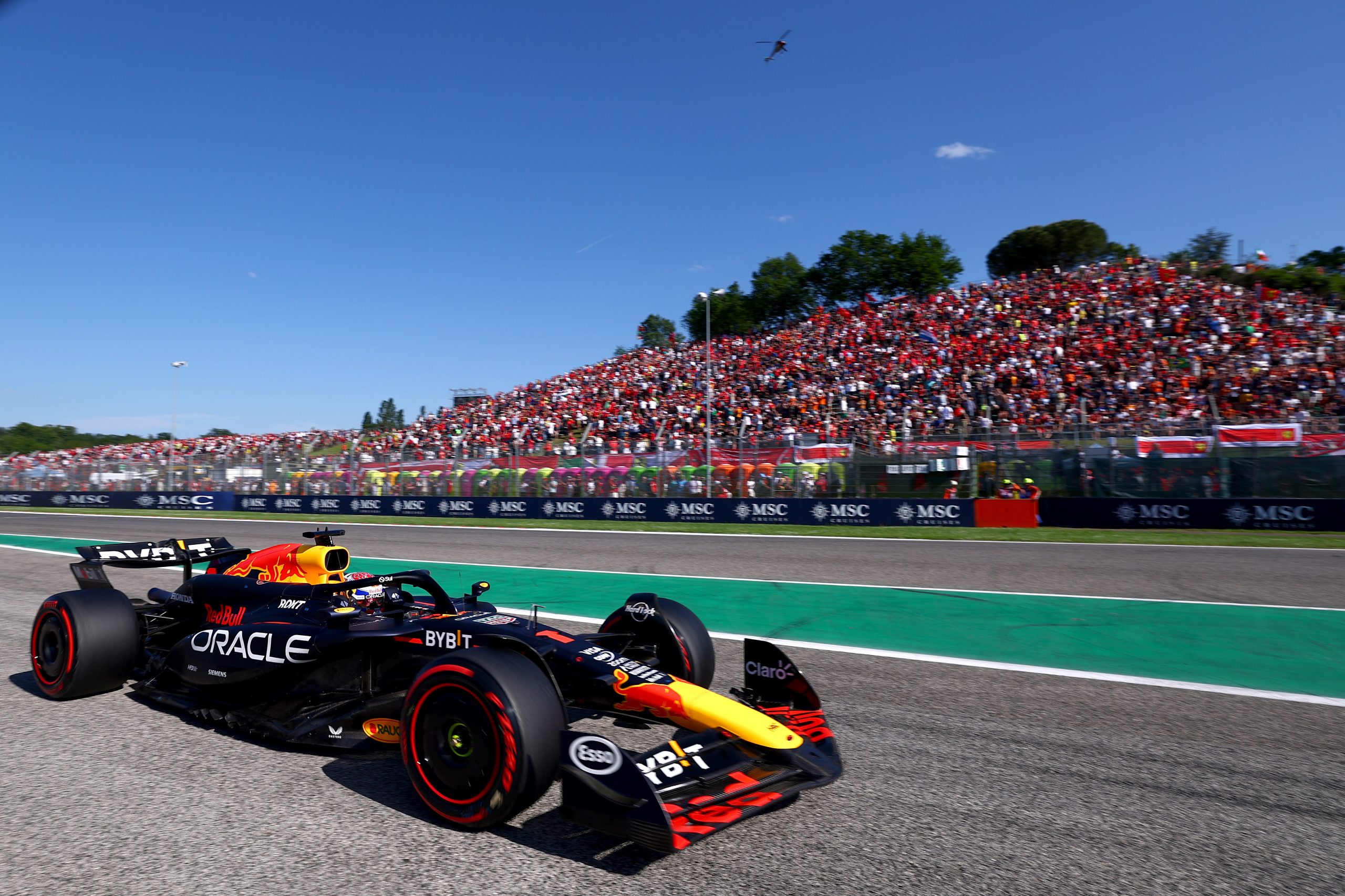 Max Verstappen of the Netherlands driving the (1) Oracle Red Bull Racing RB20 on track during qualifying ahead of the F1 Grand Prix of Emilia-Romagna at Autodromo Enzo e Dino Ferrari Circuit on May 18, 2024 in Imola, Italy. (Photo by Lars Baron/Getty Images)