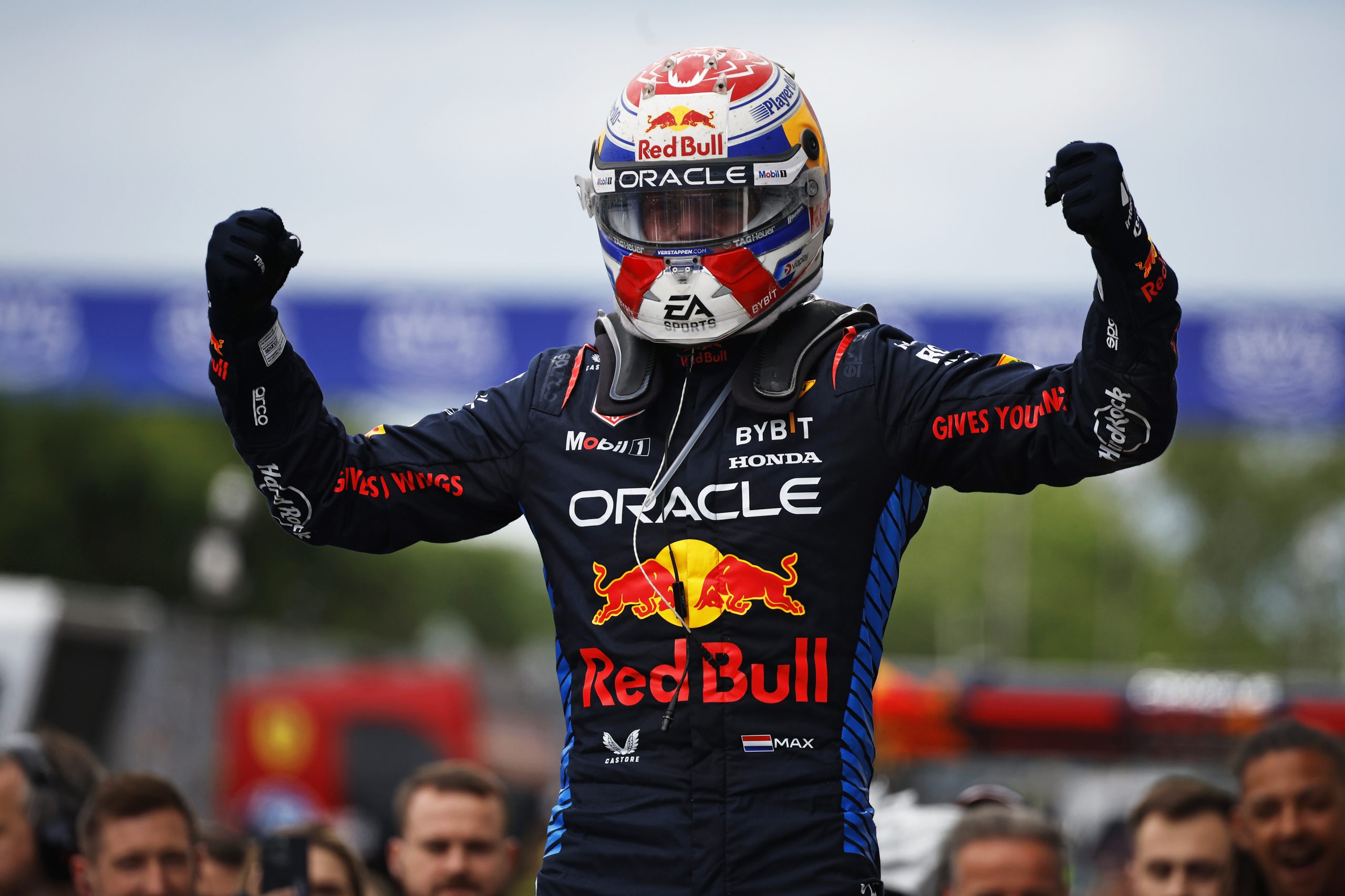 Race winner Max Verstappen of the Netherlands and Oracle Red Bull Racing celebrates in parc fermem during the F1 Grand Prix of Canada at Circuit Gilles Villeneuve on June 09, 2024 in Montreal, Quebec. (Photo by Chris Graythen/Getty Images)
