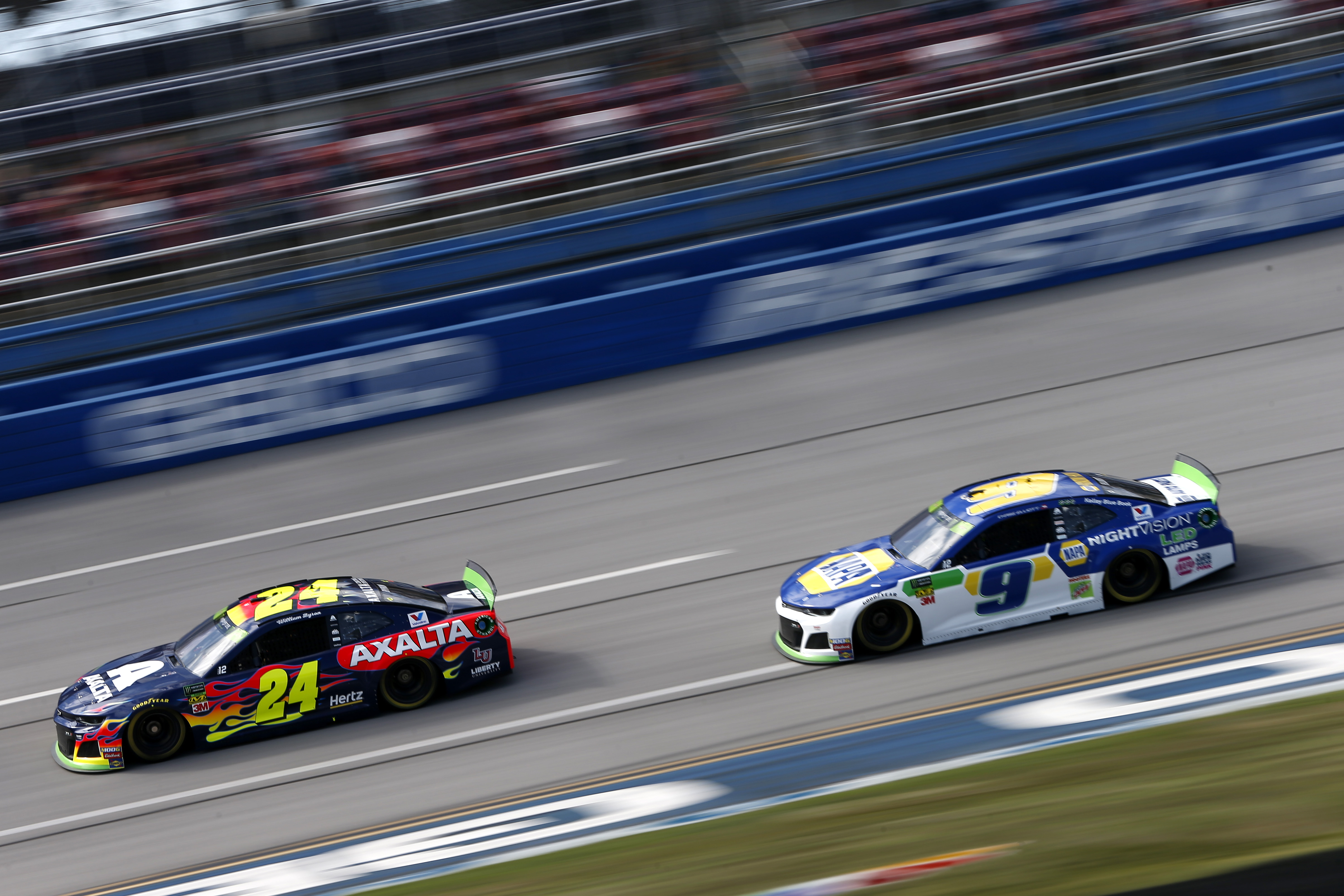 As shown above, William Byron and Chase Elliott ally for today's 1000Bulbs.Com 500 at Talladega. (Photo Credit: Brian Lawdermilk/Getty Images)