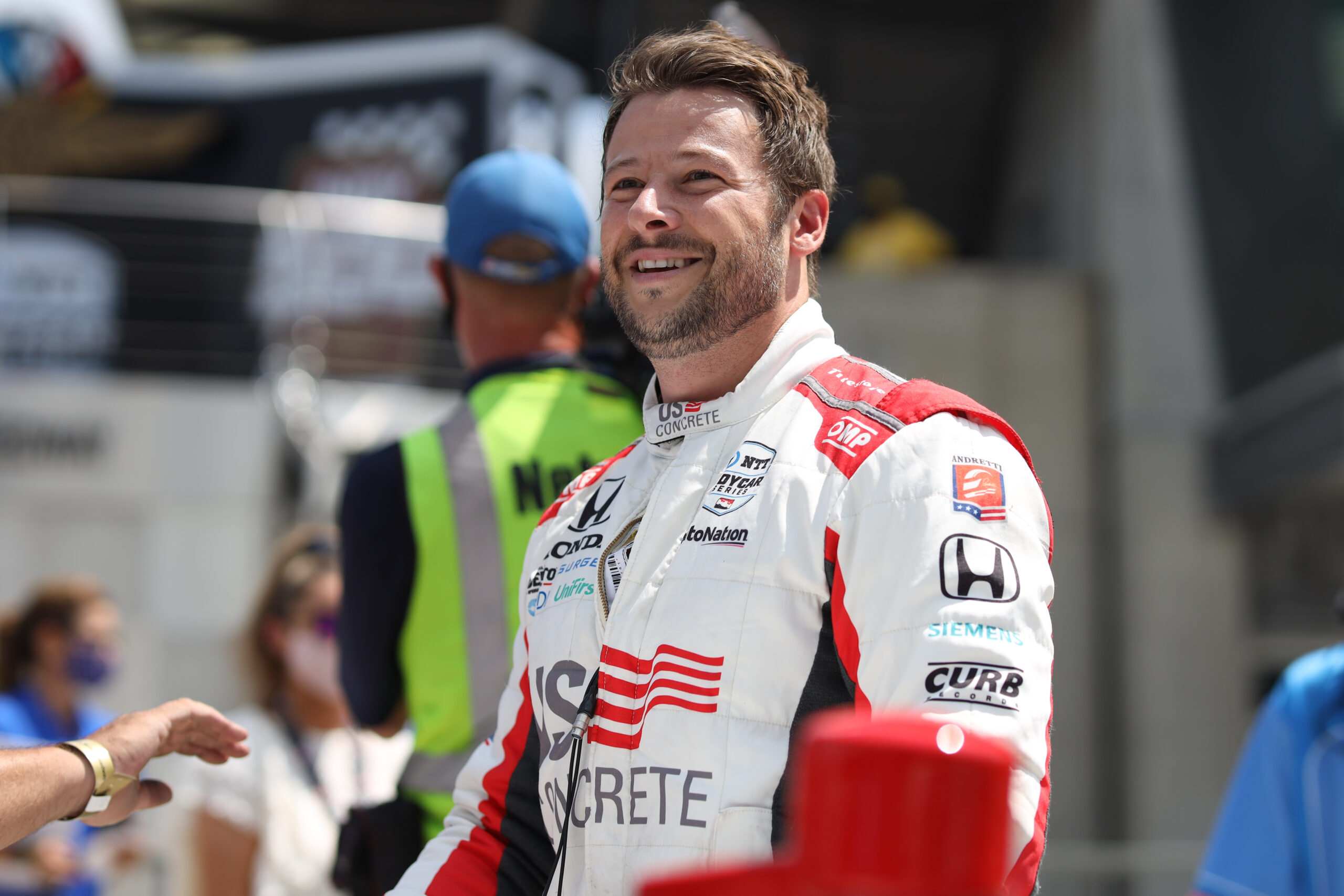 The third-generation Andretti star was all smiles Saturday. (Credit: Chris Owens / IndyCar Media)