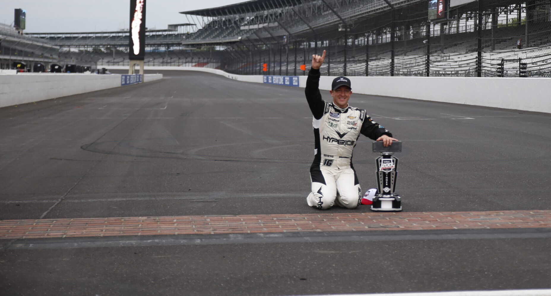 By all means, AJ Allmendinger enjoys his Verizon 200 at Indianapolis victory. (Photo: Stephen Conley | The Podium Finish)