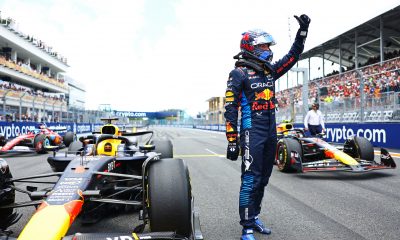 Sprint winner Max Verstappen of the Netherlands and Oracle Red Bull Racing celebrates in parc ferme during the Sprint ahead of the F1 Grand Prix of Miami at Miami International Autodrome on May 04, 2024 in Miami, Florida. (Photo by Mark Thompson/Getty Images)