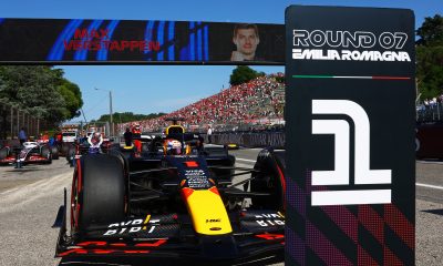 Pole position qualifier Max Verstappen of the Netherlands driving the (1) Oracle Red Bull Racing RB20 stops in parc ferme during qualifying ahead of the F1 Grand Prix of Emilia-Romagna at Autodromo Enzo e Dino Ferrari Circuit on May 18, 2024 in Imola, Italy. (Photo by Mark Thompson/Getty Images)