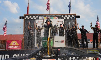 William Sawalich celebrates his sixth career ARCA victory at Mid-Ohio Sports Car Course in Mansfield, Ohio (Photo: Taylor Kitchen | Above The Yellow Line)