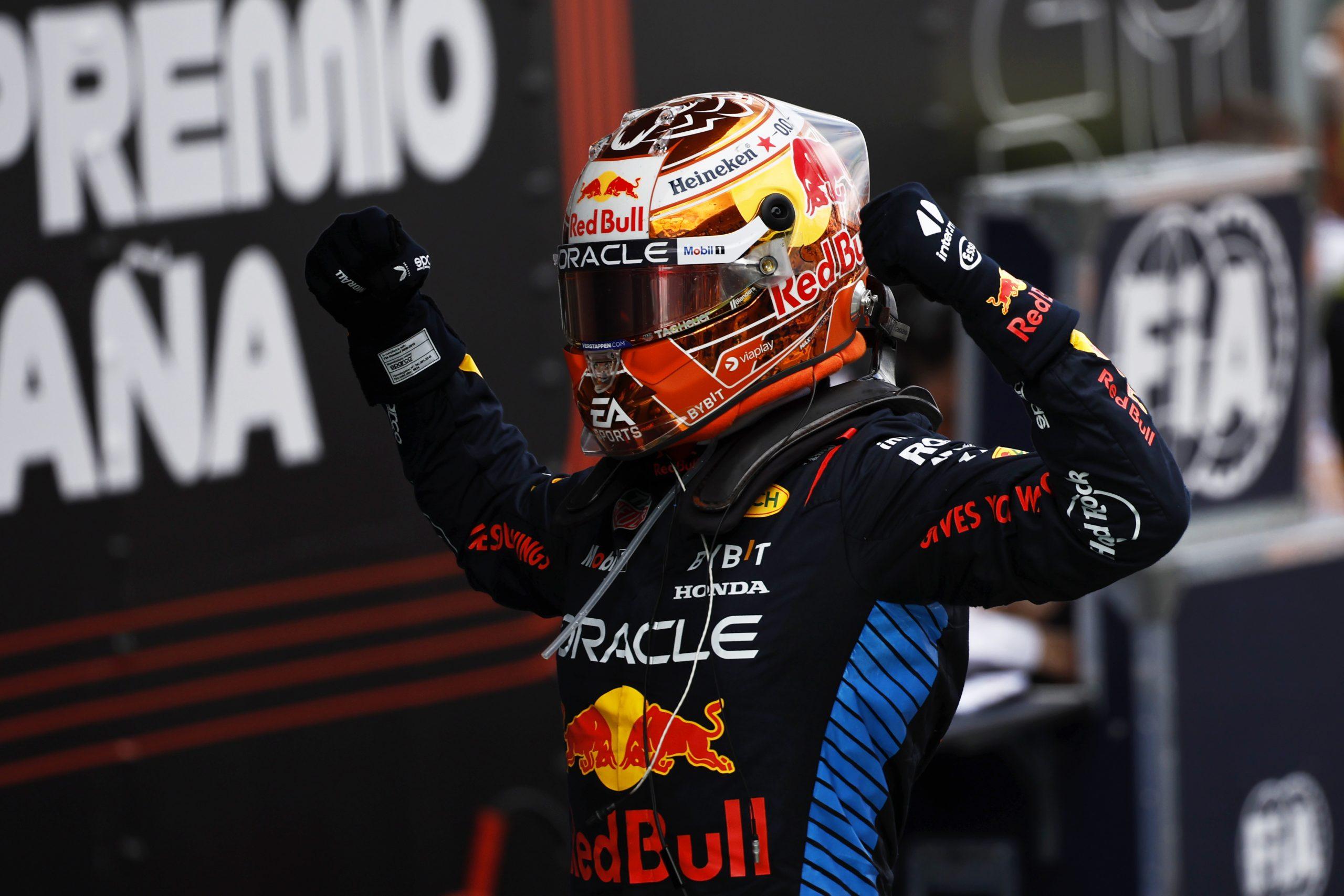 Race winner Max Verstappen of the Netherlands and Oracle Red Bull Racing celebrates in parc ferme during the F1 Grand Prix of Spain at Circuit de Barcelona-Catalunya on June 23, 2024 in Barcelona, Spain. (Photo by Chris Graythen/Getty Images)