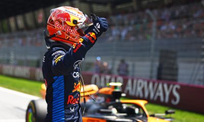 Sprint winner Max Verstappen of the Netherlands and Oracle Red Bull Racing celebrates in parc ferme during the Sprint ahead of the F1 Grand Prix of Austria at Red Bull Ring on June 29, 2024 in Spielberg, Austria. (Photo by Mark Thompson/Getty Images)