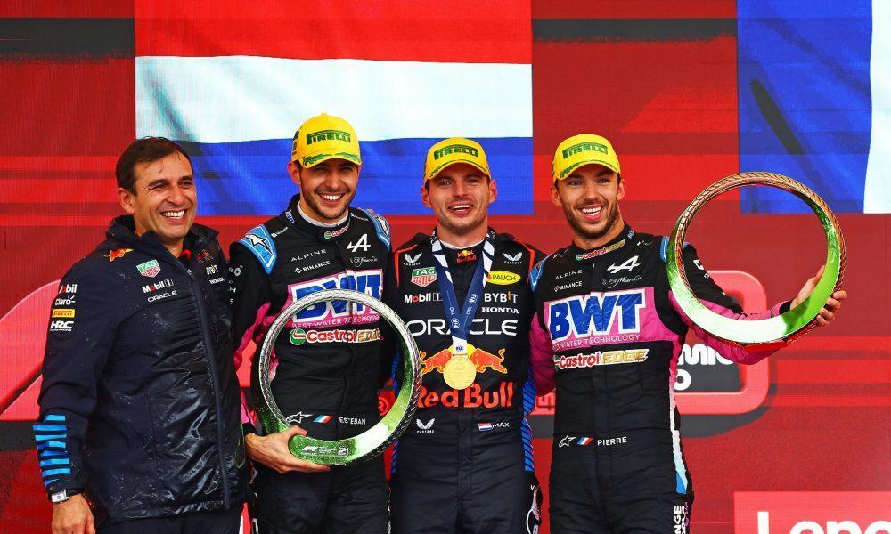 Max Verstappen made his way from 17th place to first in Sao Paulo on Nov. 3. Pierre Gasly (3rd) and Esteban Ocon(2nd) gave Alpine a double podium. (Photo by Mark Thompson/Getty Images)