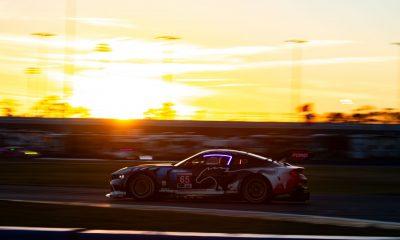 The No. 65 Ford Multimatic Mustang GT3 as the sun sets during the Rolex 24 (Photo: Tyson Gifford | The Podium Finish)