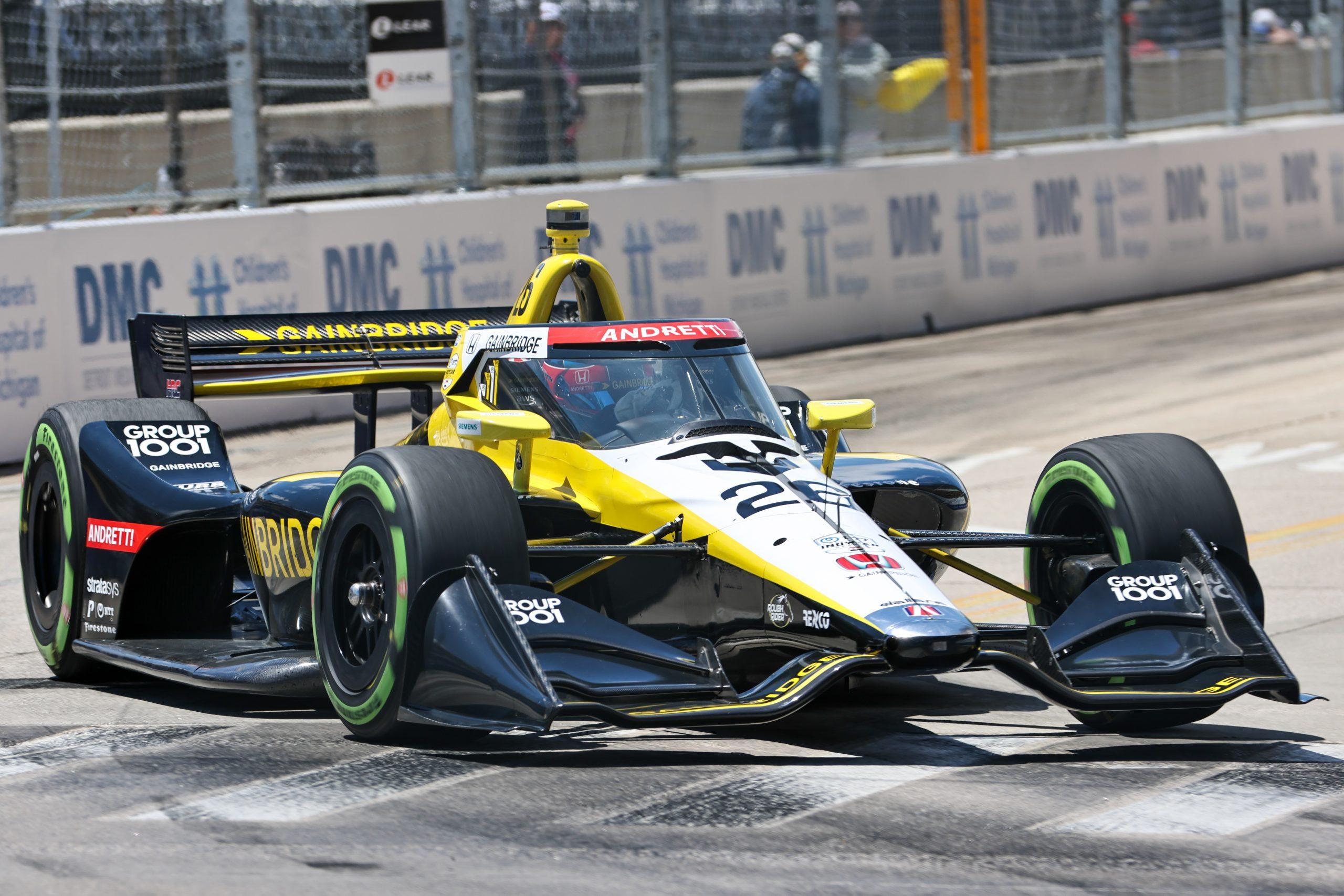 Colton Herta navigating the streets of Detroit on his way to his first pole of 2025 at the Chevrolet Detroit Grand Prix. (Photo: Wayne Riegle | The Podium Finish)