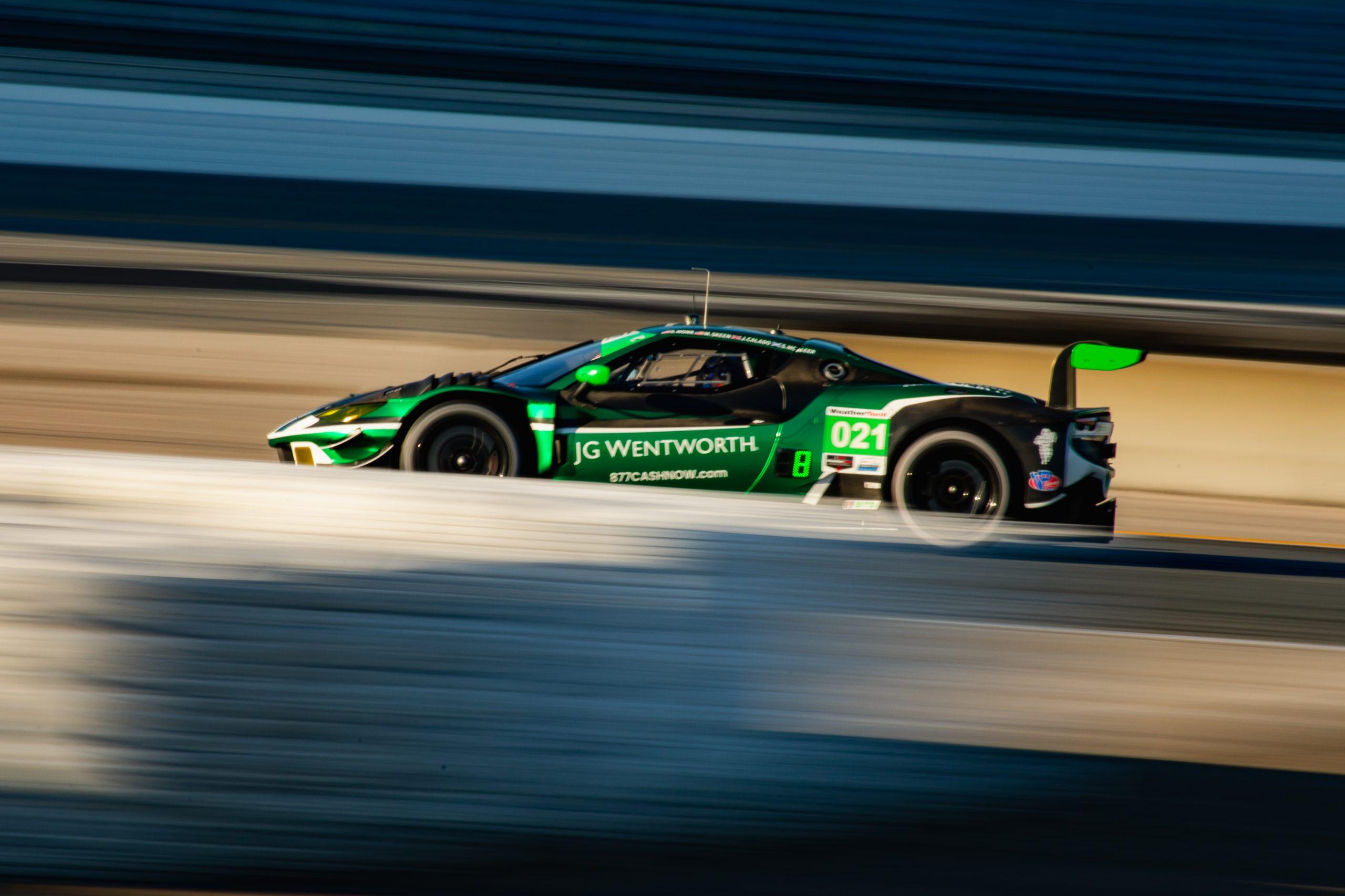 The No. 021 Triarsi Competizione GTD Ferrari heading to the high banks at Daytona (Photo: Jared Bokanski | The Podium Finish)
