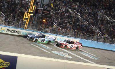 Ty Majeski (left) and Corey Heim (right) battling for the NASCAR Craftsman Truck Series Championship at Phoenix Raceway. (Photo: Michael Donahue | The Podium Finish)