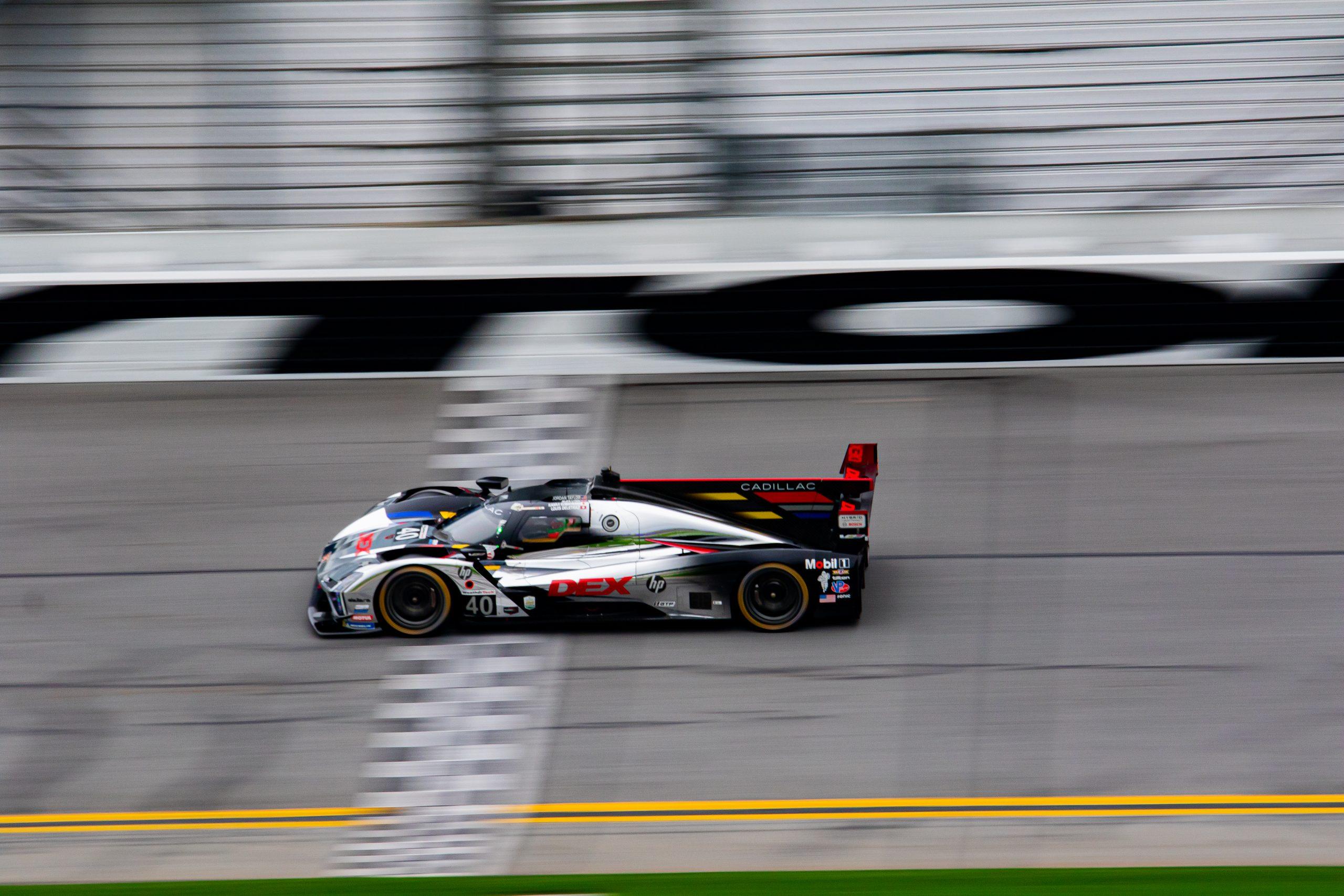 The No. 40 Wayne Taylor Racing Cadillac crossing the start/finish line during Rolex 24 practice (Photo: Tyson Gifford | The Podium Finish)