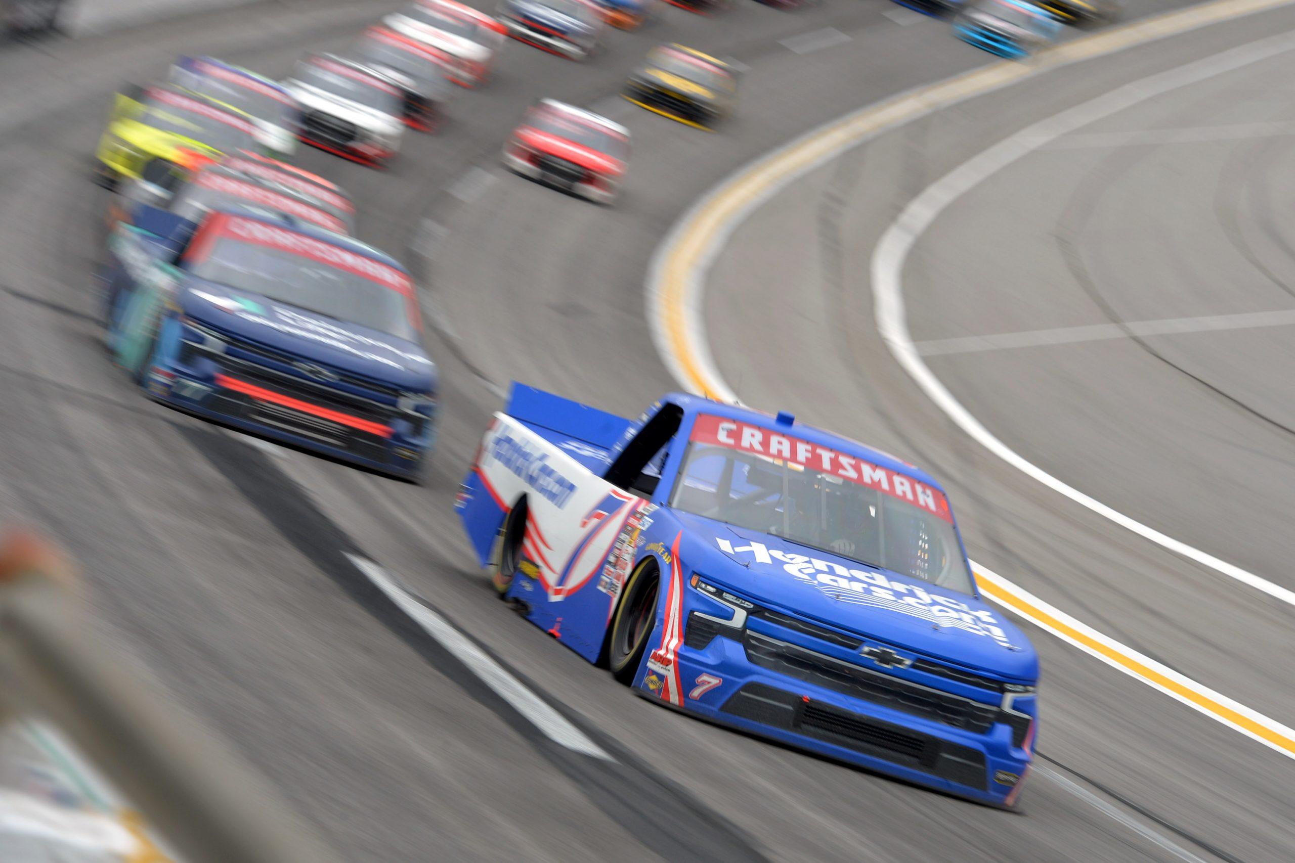 Kyle Busch leads the field during the Fr8 Racing 208 from EchoPark Speedway.