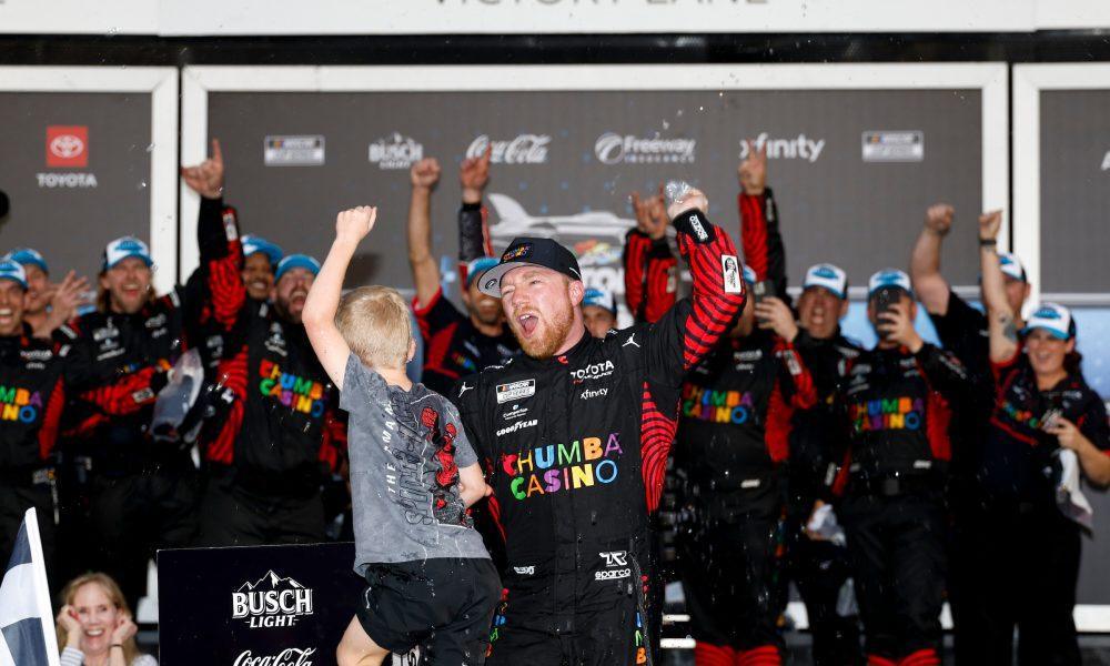 Tyler Reddick celebrates his first Daytona 500 in the 68th running of the Great American Race. (Photo: Gavin Baker | Nigel Kinrade Photography).