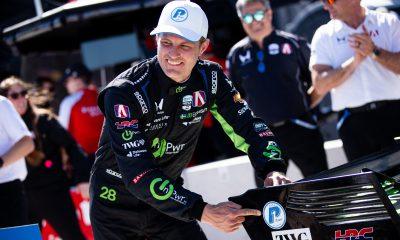Marcus Ericsson celebrates his first-career NTT P1 Award of his career for the inaugural Java House Grand Prix of Arlington in Arlington, Texas (Photo: Dylan Nadwodny | The Podium Finish).