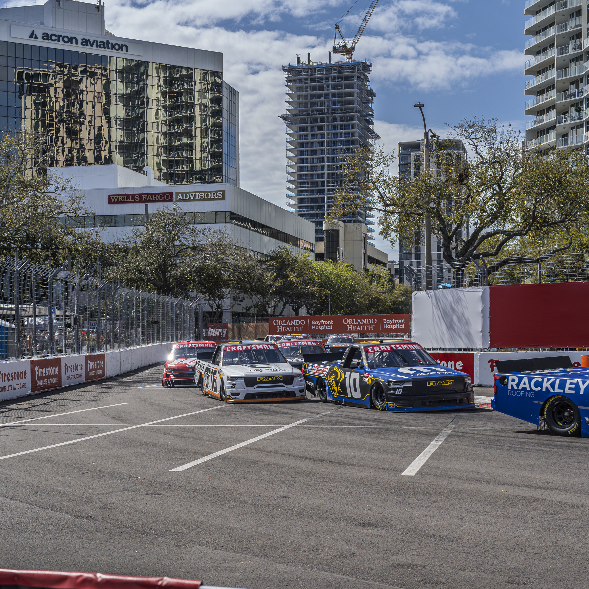 Justin Haley (left) and Daniel Dye (right) battle for position during the OnlyBulls Green Flag 150 from the St. Petersburg Street Course.