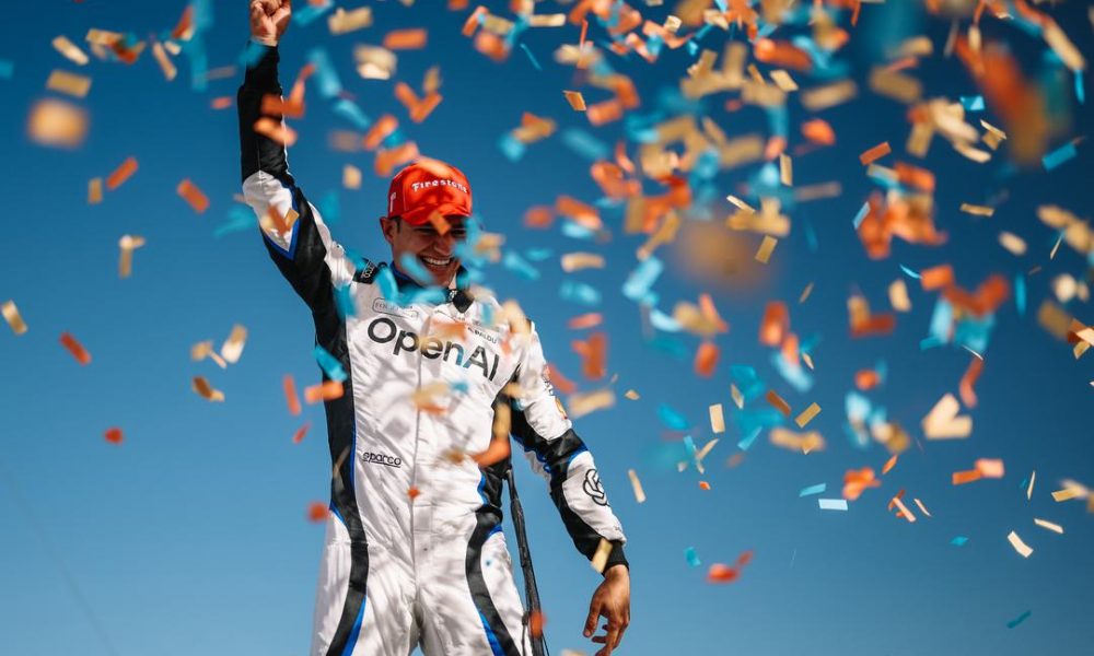 Alex Palou celebrates his third victory of 2026 at the Acura Grand Prix of Long Beach (Photo: Penske Entertainment | Joe Skibinski).