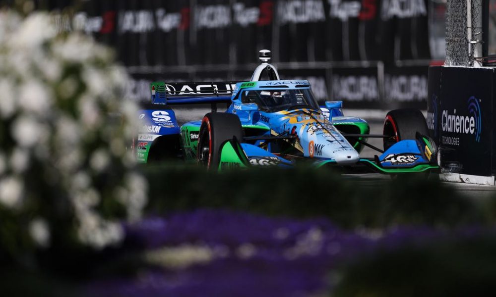 Felix Rosenqvist navigates the streets of Long Beach, claiming his first pole of 2026 for the Acura Grand Prix of Long Beach (Photo: Penske Entertainment | Chris Owens).