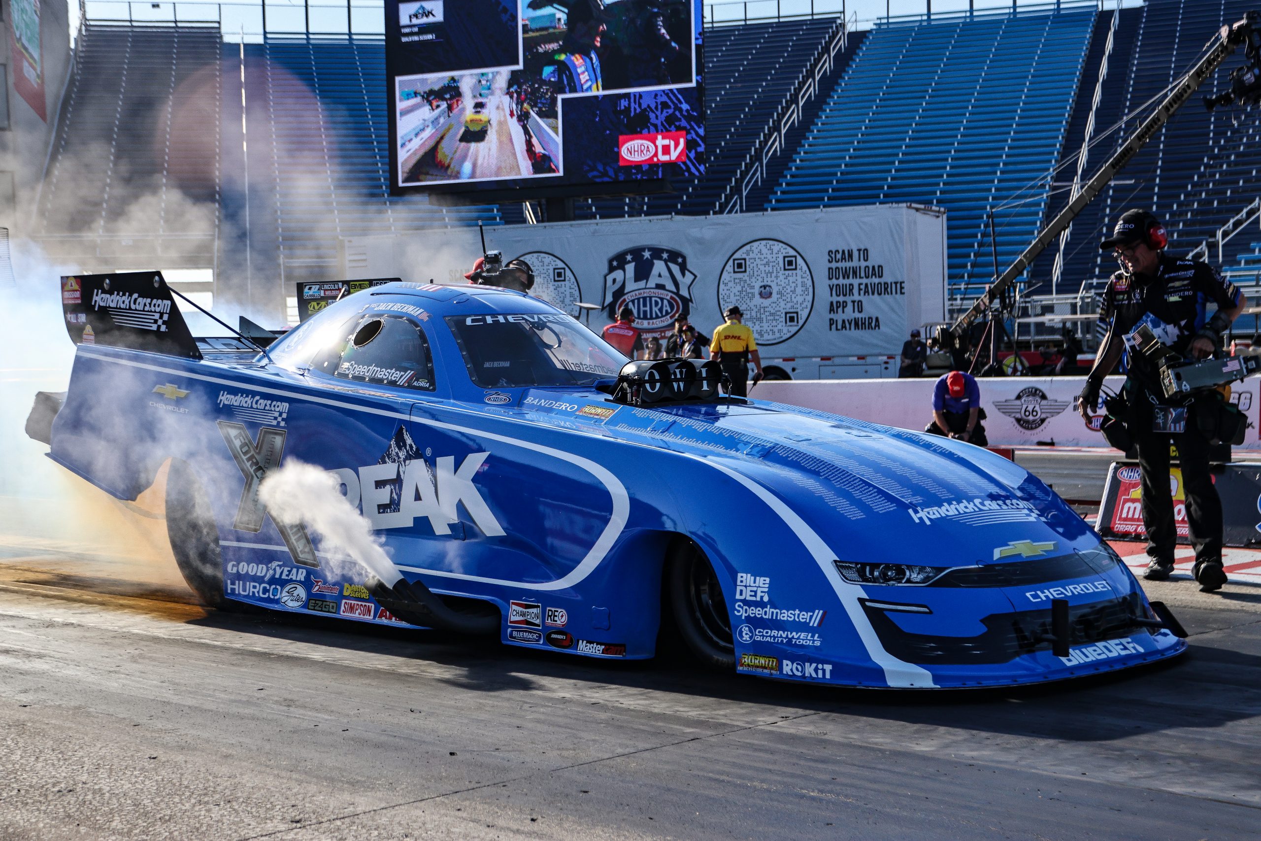 Jack Beckman prepares for a qualifying run this weekend at Route 66 Raceway in Joliet, Illinois.