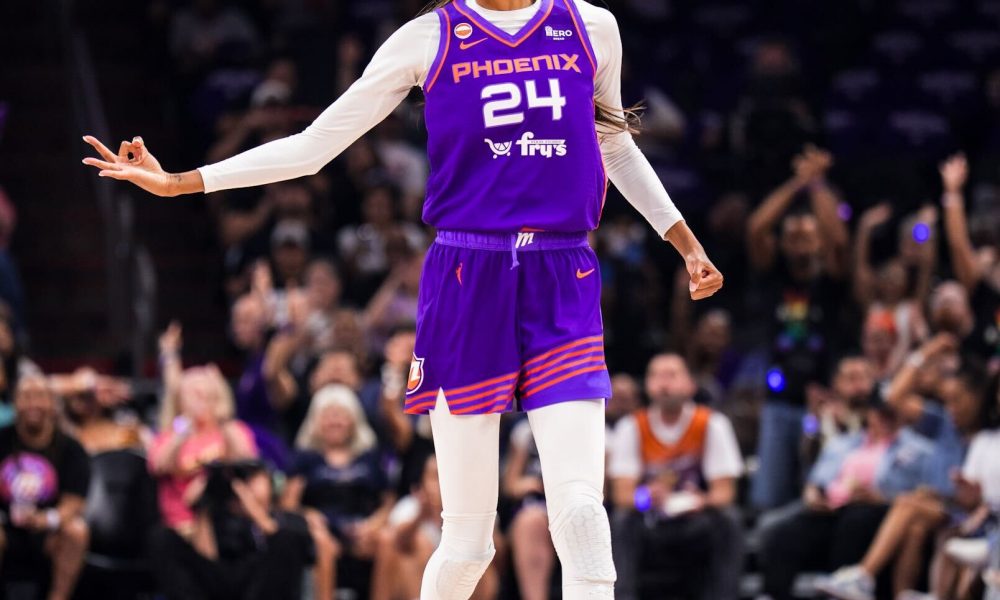 Phoenix Mercury forward DeWanna Bonner (No. 24) celebrates after making a three-pointer against the Minnesota Lynx on Tuesday. (Photo credits- Phoenix Mercury)