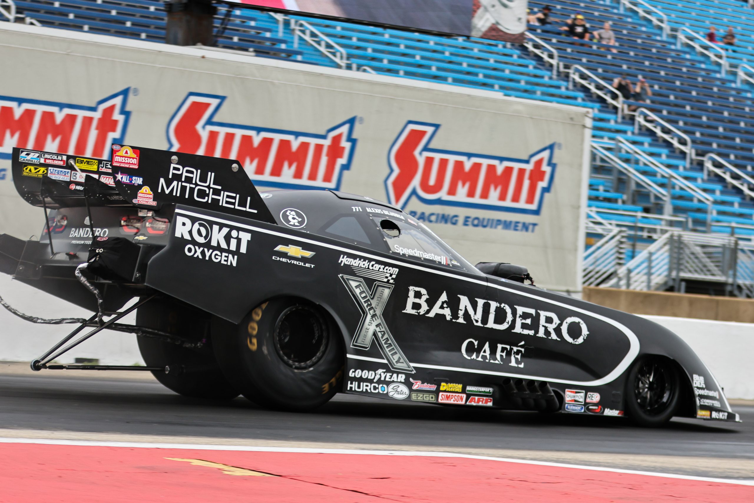 Alexis Dejoria won the 2 Fast, 2 Tasty Challenge during Saturday qualifying for the Route 66 Nationals.