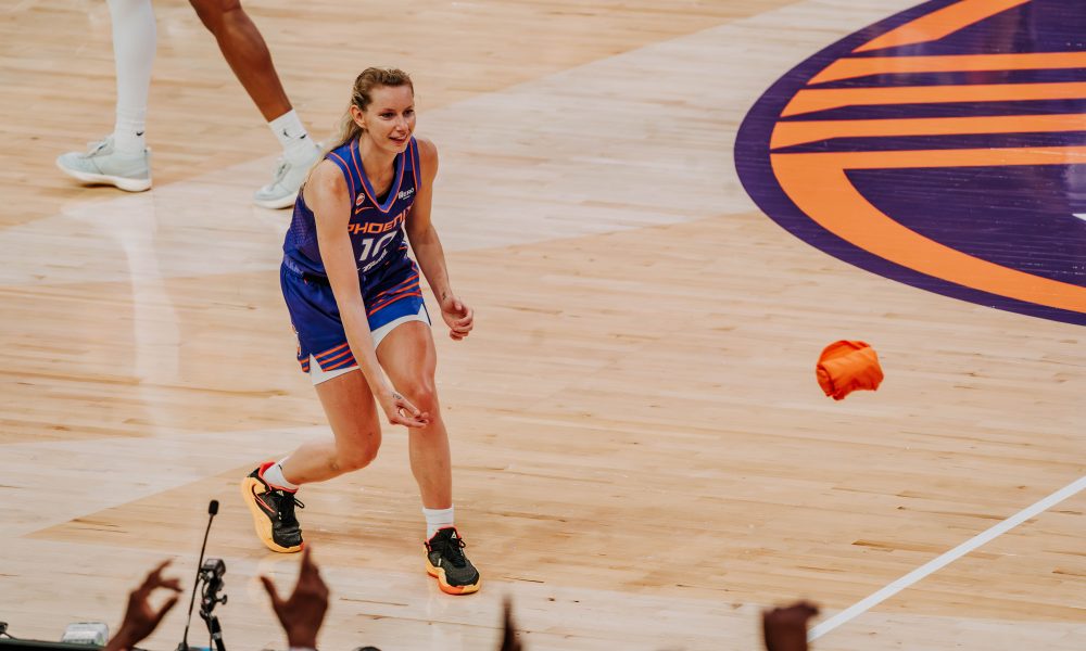 Phoenix Mercury guard Lexi Held (No. 10) after the team's win over the Seattle Storm at home on June 20. (Photo- Adrianna Peralta, Trippy Traveler Media)