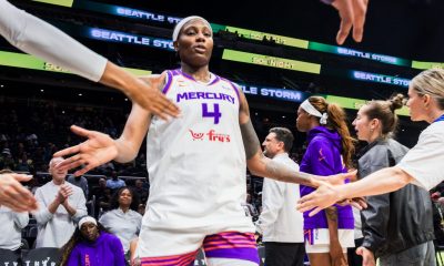 Natasha Mack (No. 4) before the Phoenix Mercury faced the Seattle Storm at Climate Pledge Arena on Wednesday. (Photo- Phoenix Mercury)