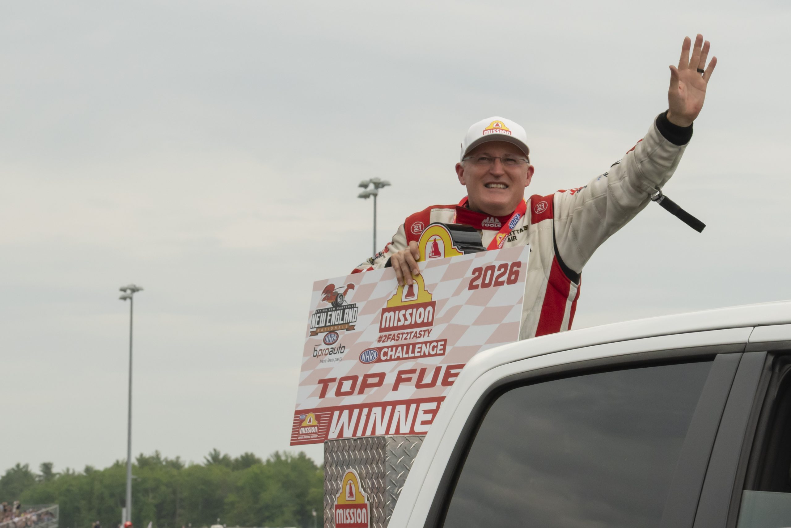 Doug Kalitta celebrates his Mission Foods 2 Fast, 2 Tasty win in Epping.
