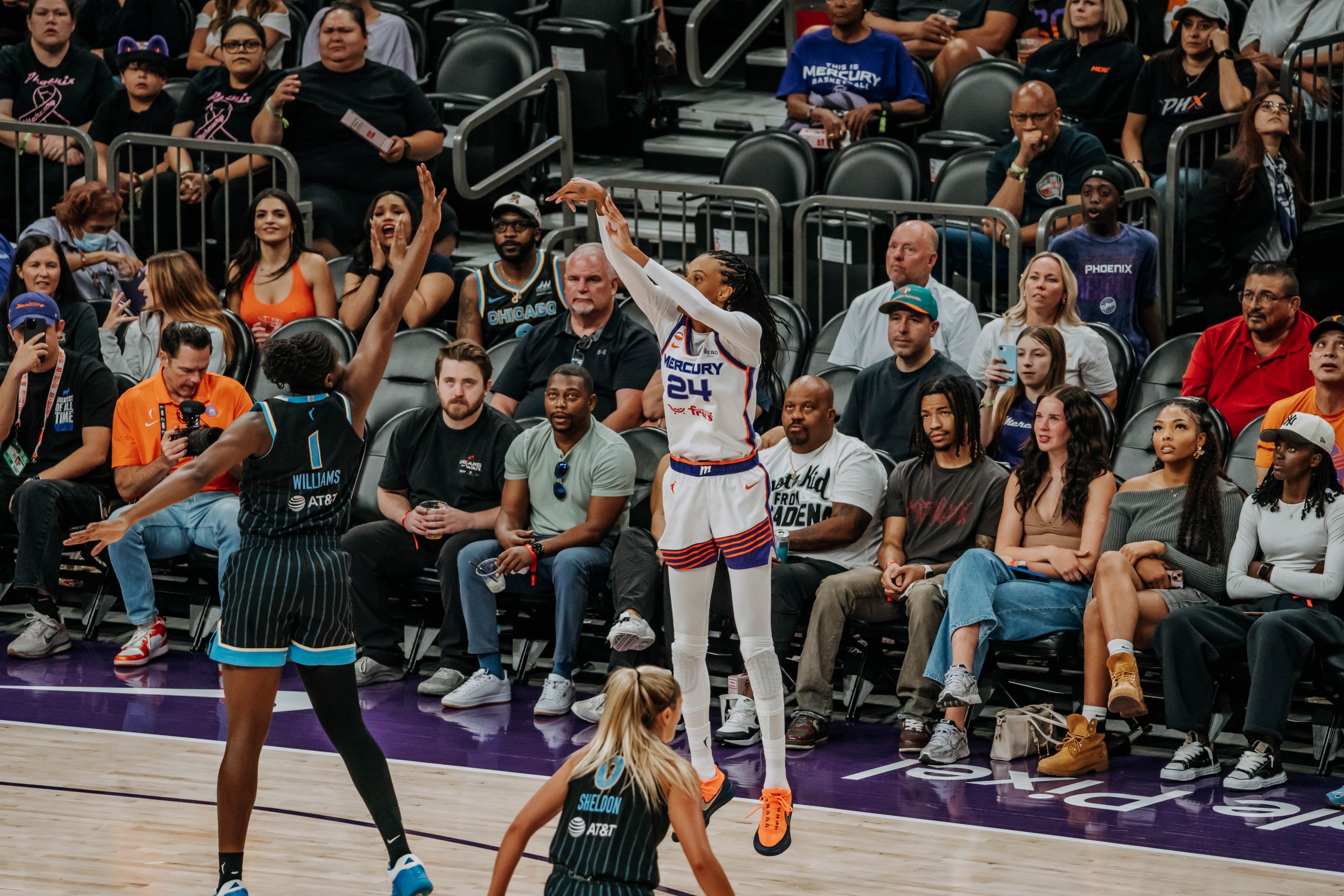 Phoenix Mercury forward DeWanna Bonner (No. 24) attempts to score a basket against the Seattle Storm at home on July 7. (Photo- Adrianna Peralta, The Podium Finish)